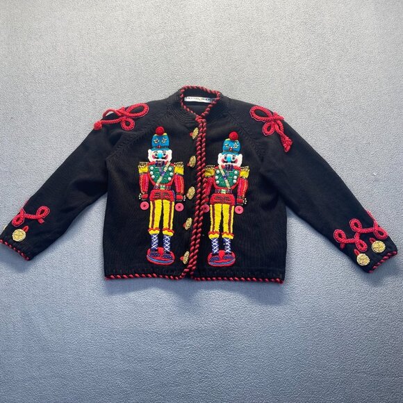 Vtg 1993 Michael Simon Nutcracker Cardigan Sweater Hand Beaded Intricate Sz 1 - Picture 1 of 15